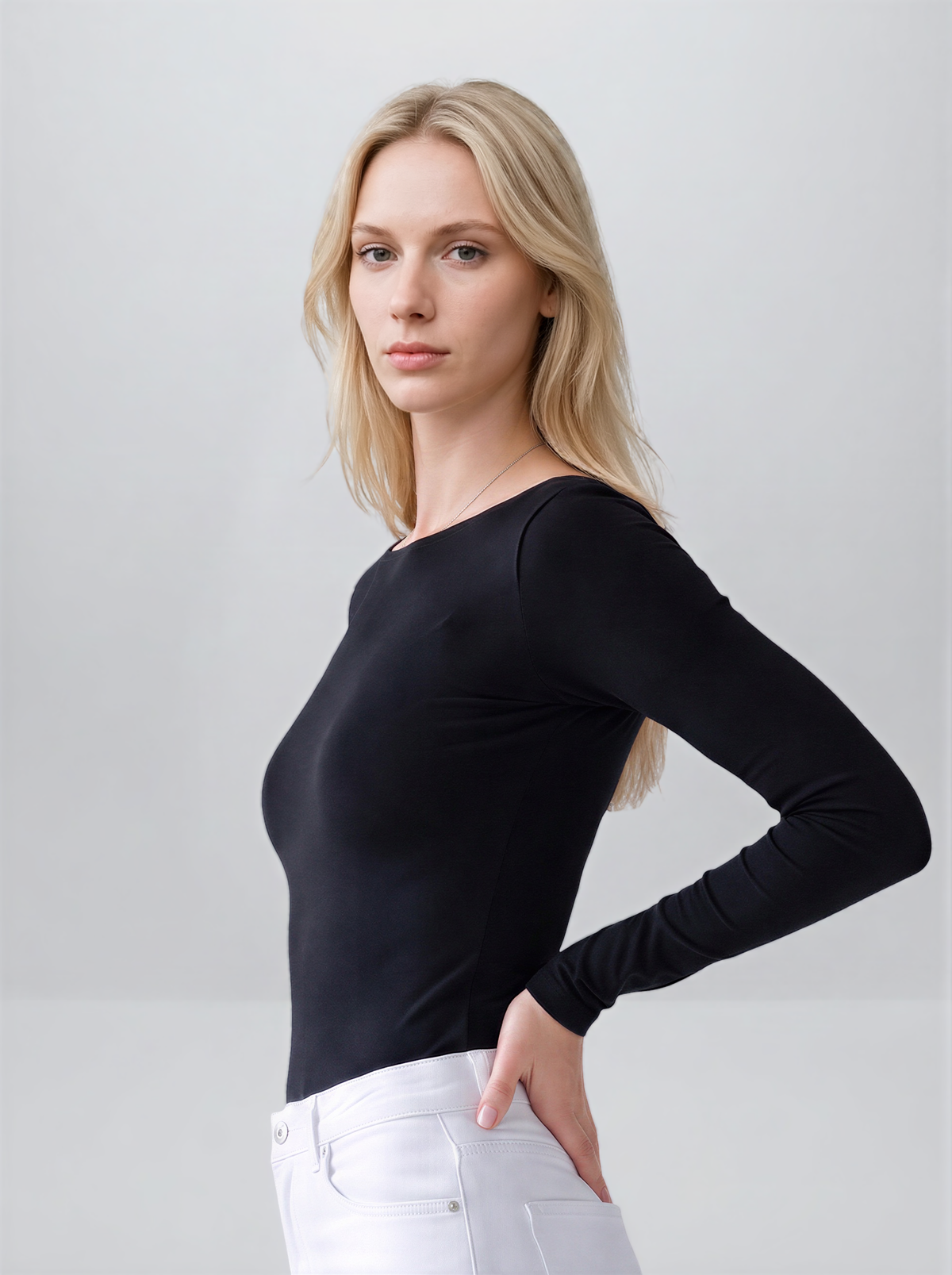Boat Neck Long Sleeve Modal Blouse